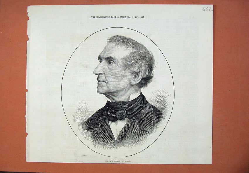 Original Old Antique Print Portrait Late Baron Von Liebig 1873 Man Victorian