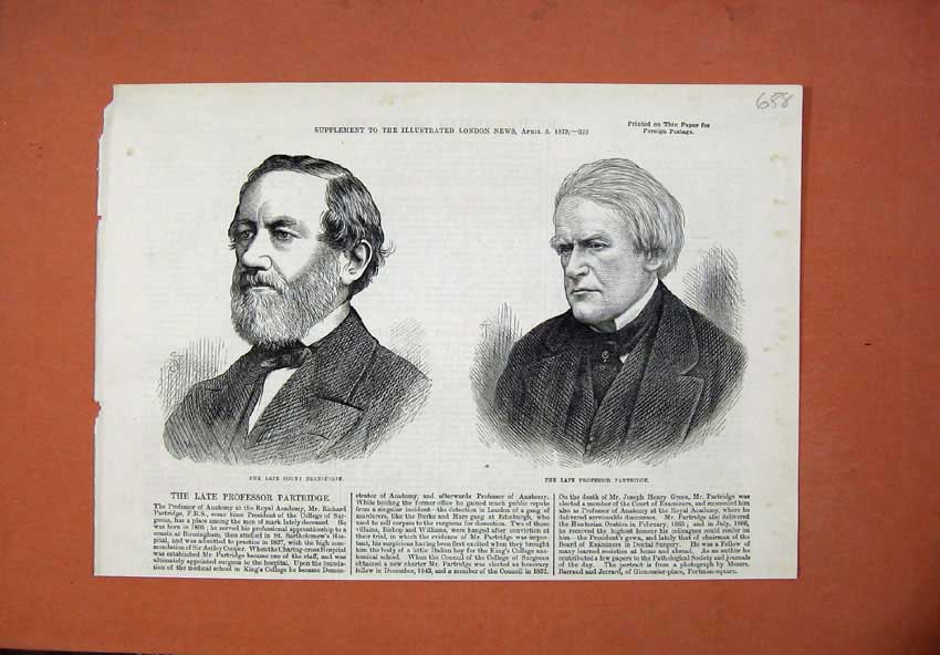 Old Antique Print 1873 Count Bernstorff Professor Partridge Anatomy Art 19th
