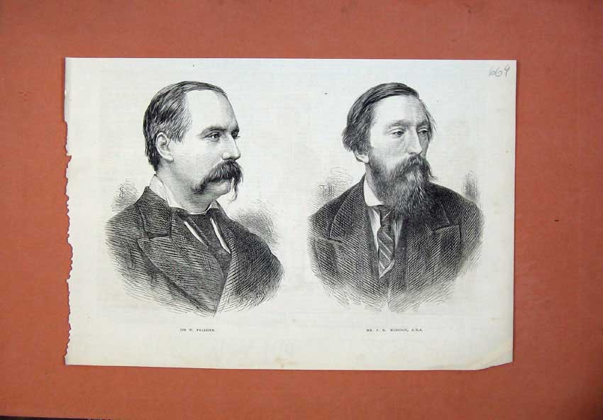 Original Old Antique Print 1873 Portrait Sir Palliser Mr Hodgson Men Victorian