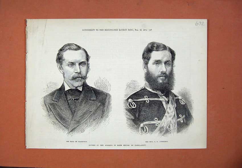 Old Antique Print 1873 Earl Clarendon Lyttelton Houses Parliameny Men Art 19th