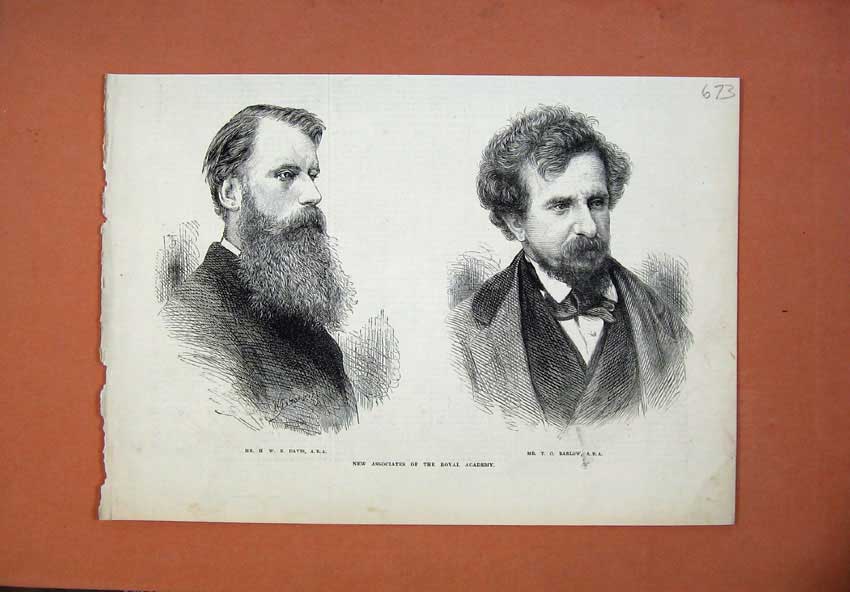 Original Old Antique Print Royal Academy Associates 1873 Davis Barlow Men 19th