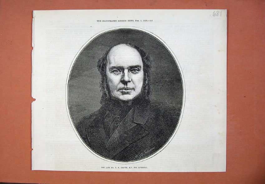 Original Old Antique Print 1873 Portrait Mr Graves Liverpool Parliament 19th