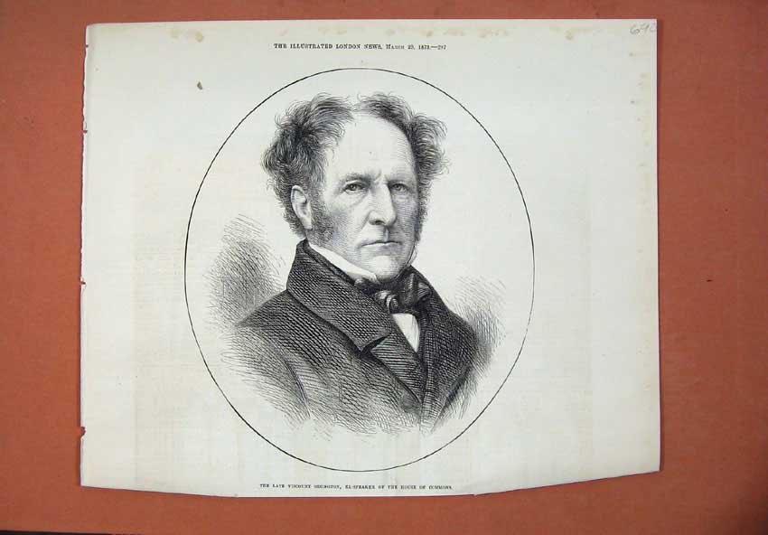 Original Old Antique Print 1873 Viscount Ossington Ex-Speaker House Commons Man