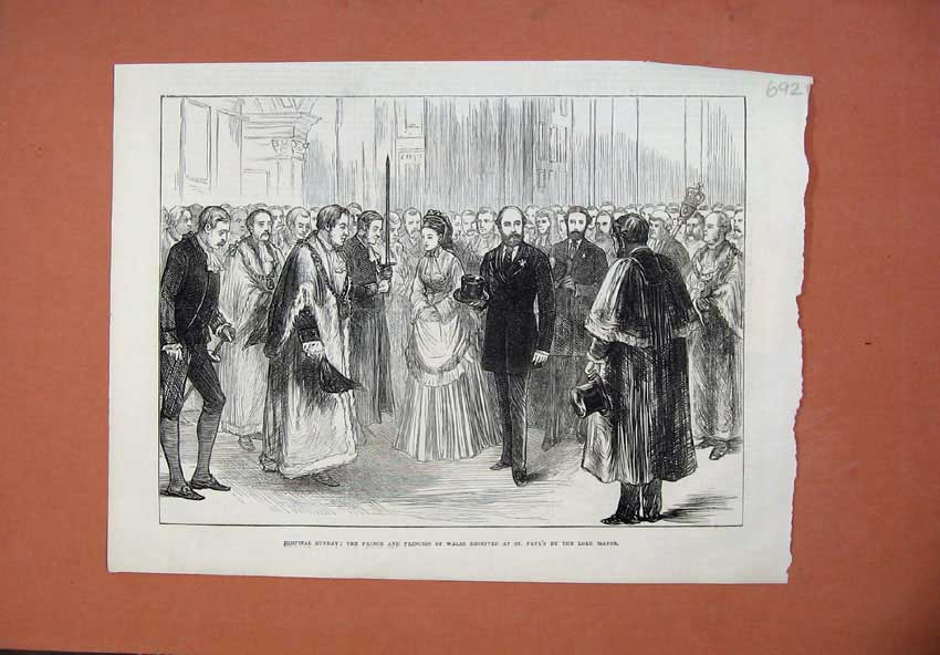 Old Antique Print 1873 Prince Princess Wales Paul'S Cathedral Lord Mayor 19th