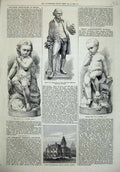 Old Antique Print 1873 Statue Wedgwood Master Tom Ellie Hospital Wisbech 19th