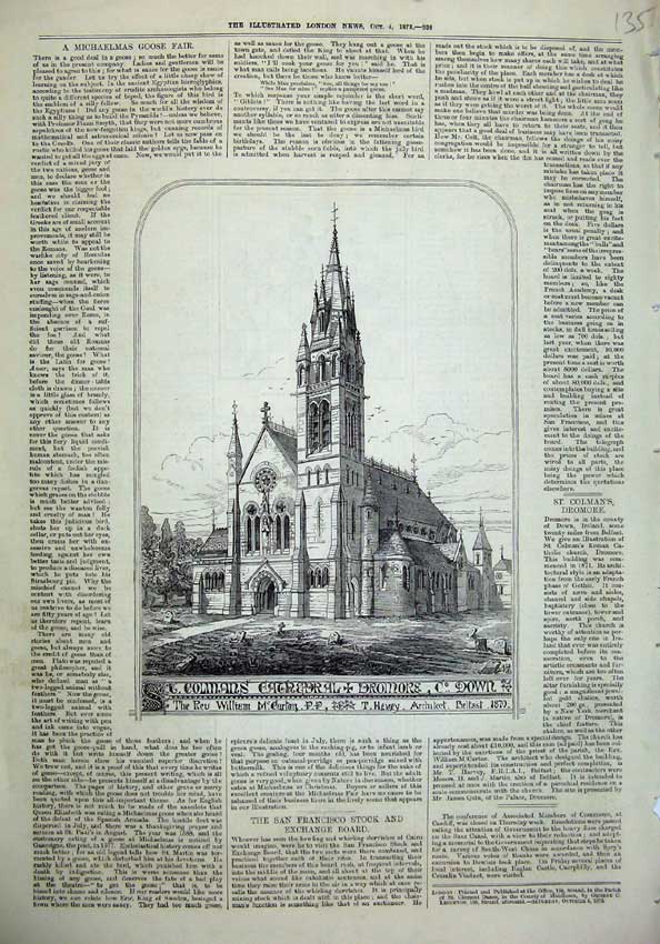 Old Antique Print 1873 Colmans Cathedral Dromore Church Ireland Belfast 19th