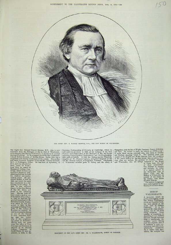 Original Old Antique Print Rev HarBrowne Winchester 1873 Monument Carlisle 19th