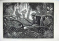 Original Old Antique Print 1873 Hunting Man Gun Trees Body Men Fine Art 19th
