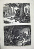 Original Old Antique Print 1873 Christmas Australian GDigging Singing Camp Art