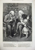 Original Old Antique Print 1873 Men Drinking Little Girl Doll Christmas Art