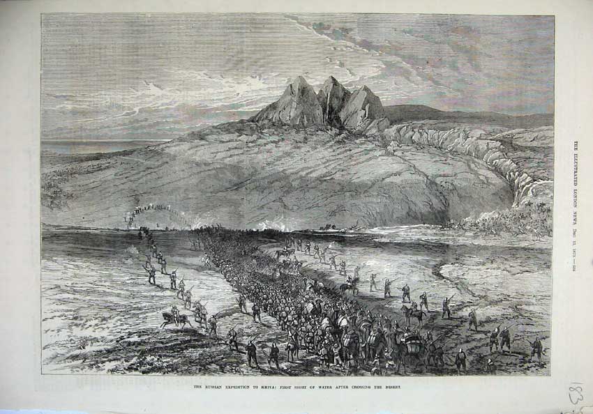 Original Old Antique Print 1873 Russian Expedition Khiva War Battle Desert Army