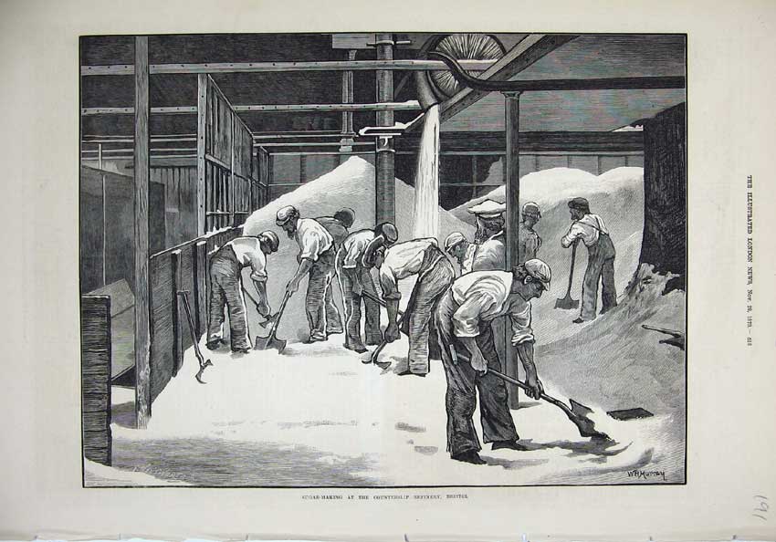 Old Antique Print 1873 Sugar Making Counterslip Refinery Bristol Fine Art 19th