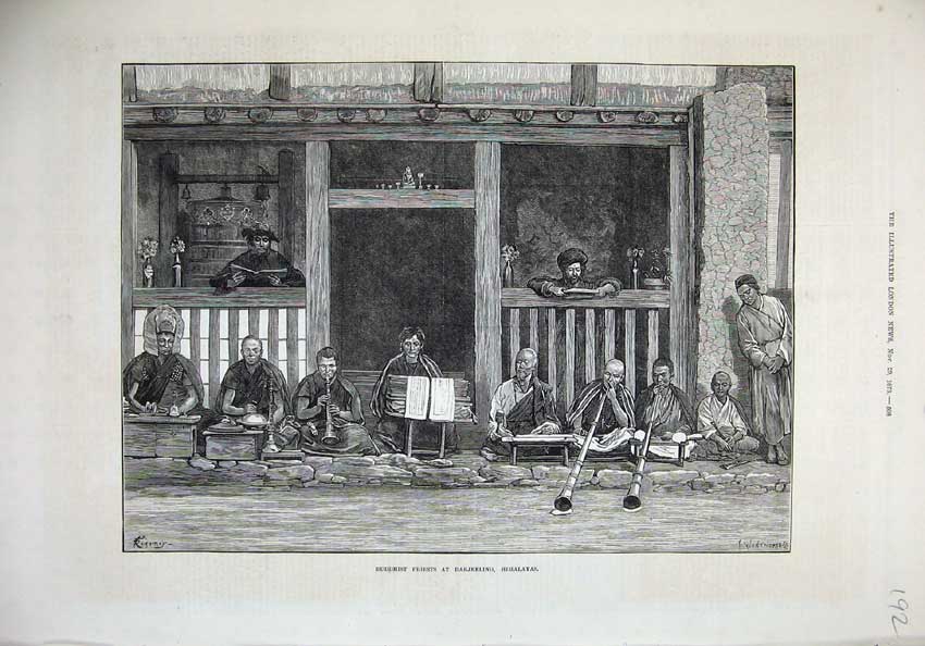 Old Antique Print 1873 Buddhist Priests Darjeeling Himalayas Men Fine Art 19th