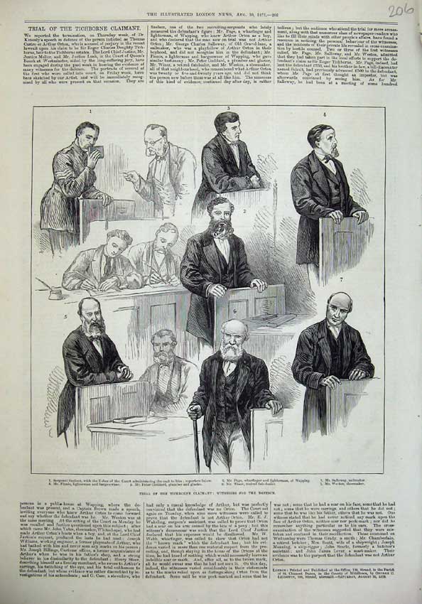 Old Antique Print 1873 Trial Tichborne Claimant Court Finnia Goddard Men 19th