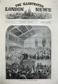 Original Old Antique Print 1873 Mr Bright Addressing Electors Birmingham Men