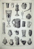 Old Antique Print 1873 Ancient Drinking Vessels International Exhibition 19th
