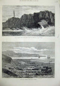 Old Antique Print 1873 Boca Do Inferno Rocks Ship Herring Fishing Exe Art 19th