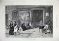 Old Antique Print 1873 Church Door Spain People Praying Painting Fine Art 19th