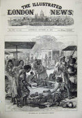 Old Antique Print 1873 Ashantee War Market Place Coomassie Natives Fruit 19th