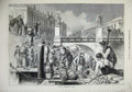 Original Old Antique Print 1873 Unclading Fruit Boats Berlin Germany Statue