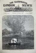 Original Old Antique Print 1873 War GCoast H.M.S Druid Bombing Village Aguidah