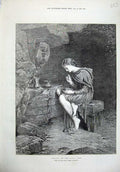 Original Old Antique Print 1873 Imogen Young Girl Eating Garden Louisa Starr