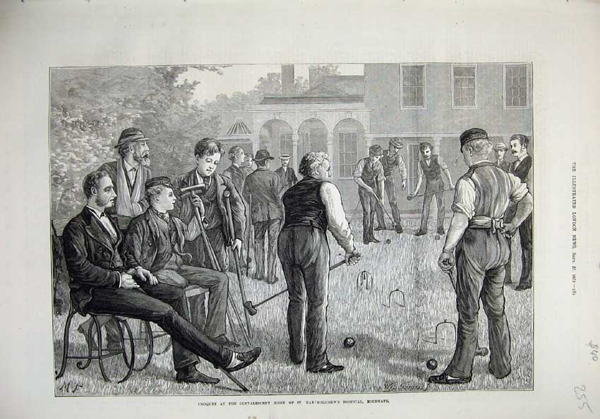 Original Old Antique Print 1873 Croquet Convalescent Home Bartholomews Hospital