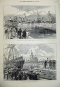 Original Old Antique Print Royal Yacht King Holland Docks Flushing 1873 Ship
