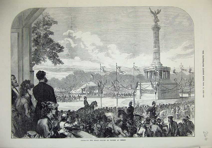 Old Antique Print 1873 Unveiling Sedan Column Victory Berlin Germany Art 19th