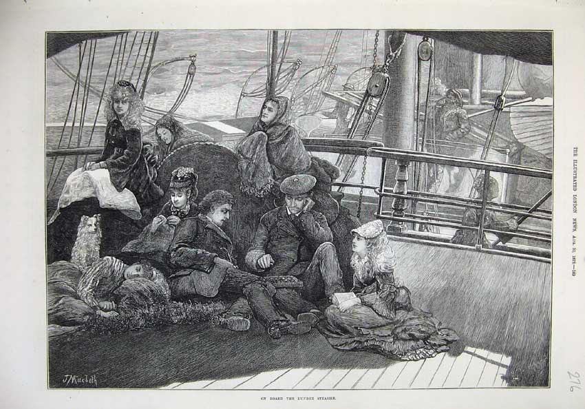 Old Antique Print 1873 Scene Board Ship Dundee Steamer Families Fine Art 19th