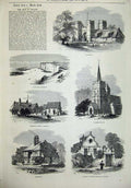 Old Antique Print Isle Thanet 1873 Cliffs Margate Minster Church Hospital 19th
