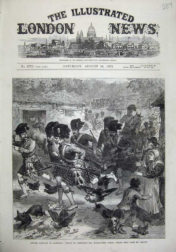 Original Old Antique Print 1873 Dartmoor Attack Sheepstor Highlanders Mead Farm