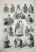 Old Antique Print 1873 Viennese Life Bohemian Monks Postman Policemen Men 19th