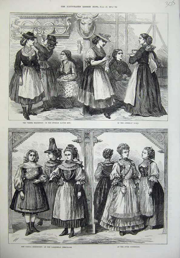 Old Antique Print Vienna Exhibition 1873 Syrian Alpine Hut Austrain Swiss 19th