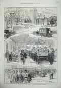 Original Old Antique Print 1873 National Rifle Prize Meeting Billiard Table Bus