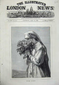 Old Antique Print 1873 Les Roses Portaels Beautiful Woman Bunch Flowers 19th