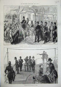 Old Antique Print 1873 Shah Portsmouth Victoria Albert Ship Spithead Art 19th