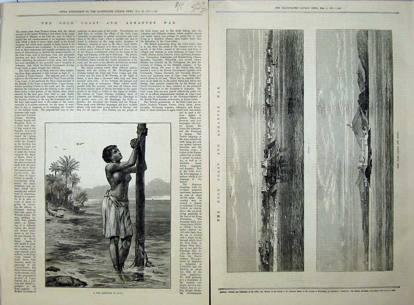 Antique Print *0201 1873 Ashantee War Girl Ju-Ju Castle Fantee Accra Cape