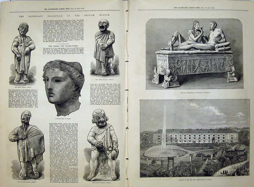 Original Old Antique Print 1873 British Museum Statue Vienna Sarcophagus Venus