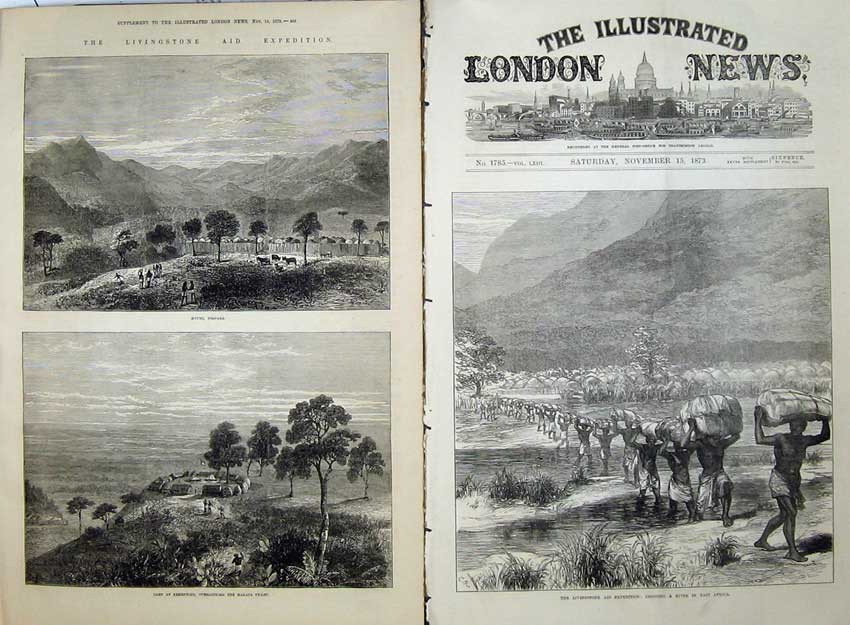 Old Antique Print 1873 Livingstone River Africa Myumi Camp Rehenniko War 19th