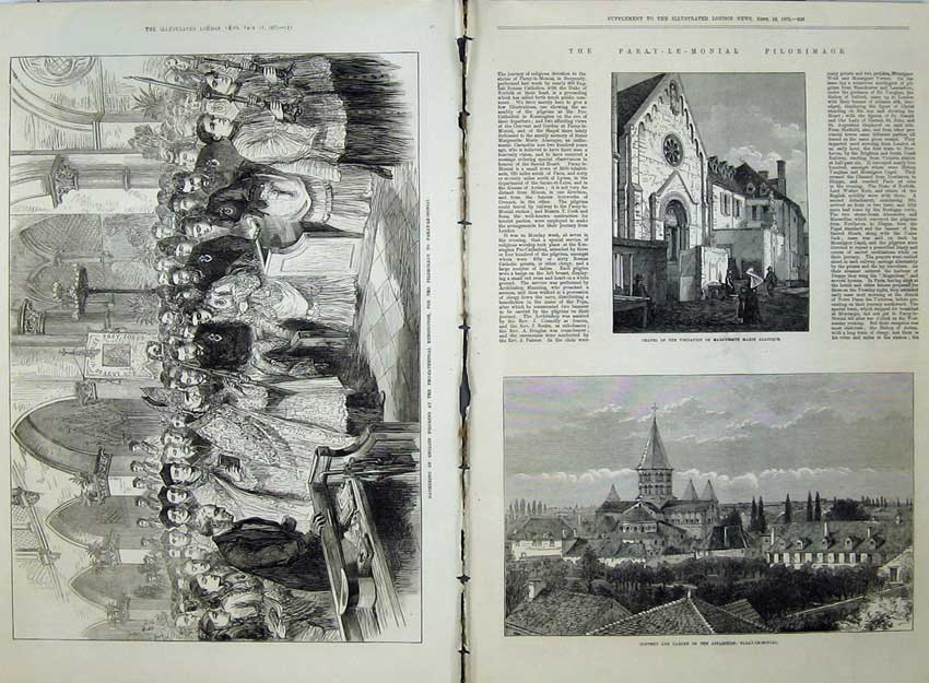 Old Antique Print 1873 Paray-Le-Monial Pilgrimage Chapel Convent Church 19th