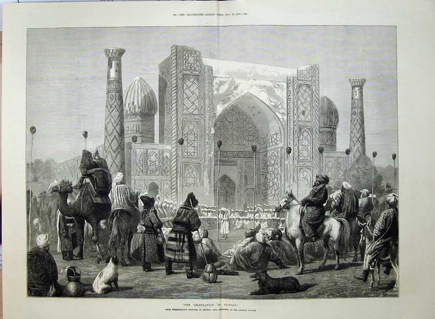 Antique Old Print 1873 Celebration Victory War Asia Camels Horse Fine Art 19th