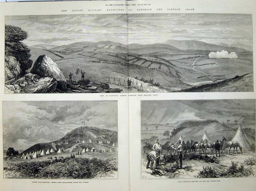 Old Antique Print 1873 Dartmoor Cannock Chase Belliver Oak Edge Lysons 19th
