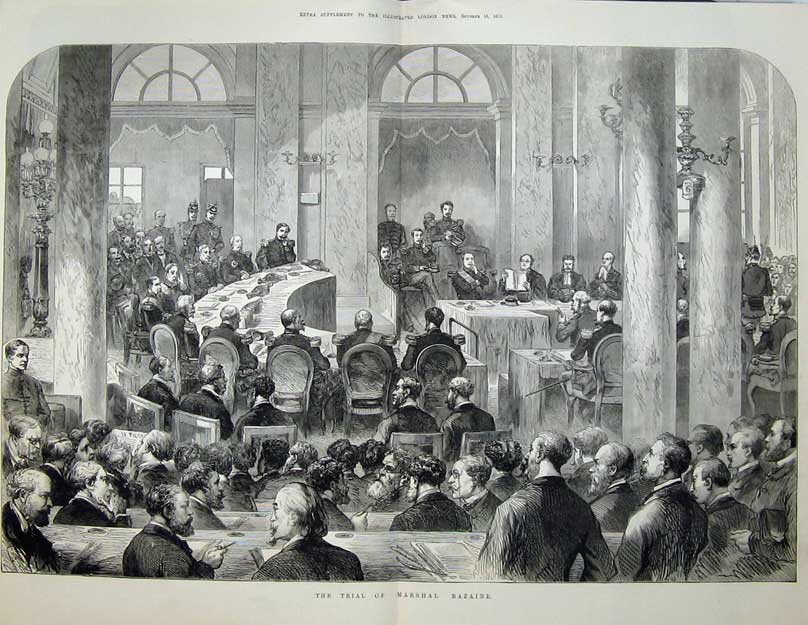 Old Antique Print 1873 Scene Trial Marshal Bazaine Court-Room Judges Art 19th