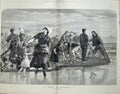 Antique Old Print 1873 Shoal Mackerel Fishing Nets Men Women Children Art 19th