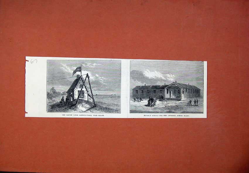 Original Old Antique Print Danish Cable Calais 1873 Movable School Loverpool