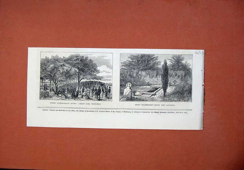 Old Antique Print 1873 Bishop Wilberforce Grave Caesar'S Camp Wimbledon 19th