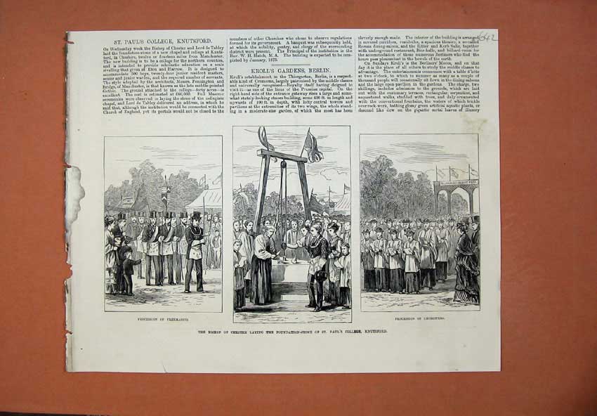 Old Antique Print 1873 Bishop Chester Paul'S College Knutsford Choristers 19th