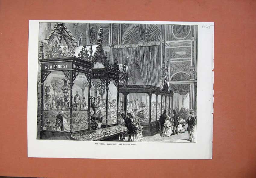 Original Old Antique Print 1873 Vienna Exhibition English Court People Fine Art
