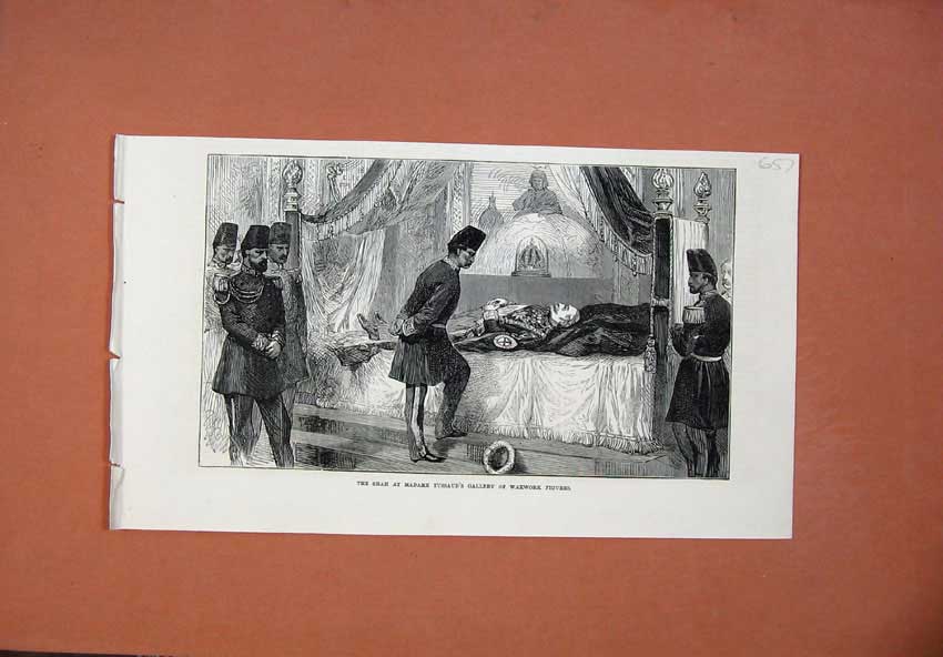 Old Antique Print 1873 Shah Madame Tussaud'S Gallery Waxwork Figures Art 19th